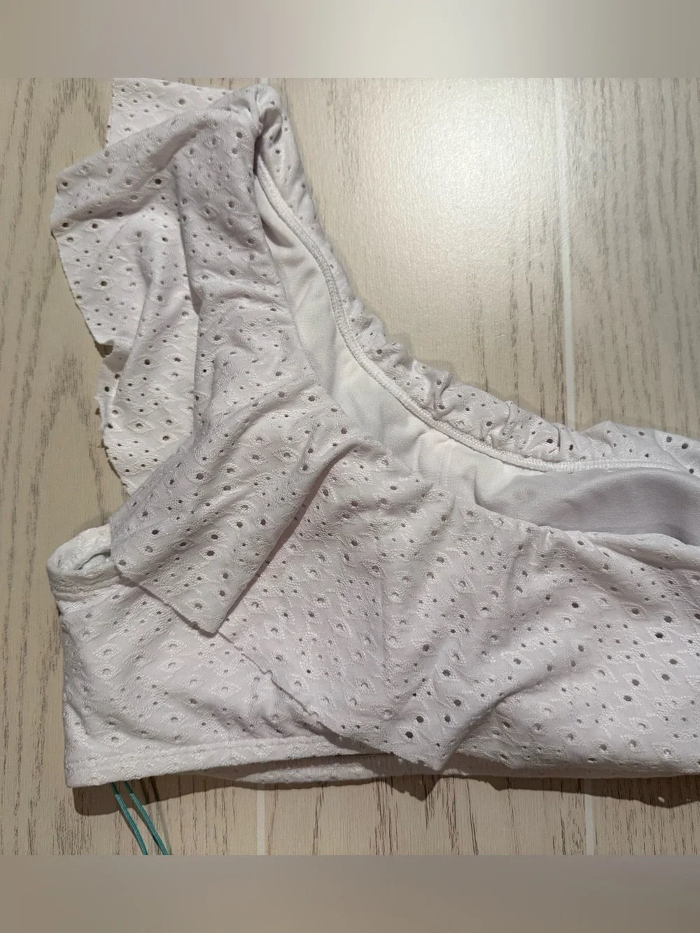 Kona Sol White Eyelet One Shoulder Ruffle‎ Bikini Top NWT